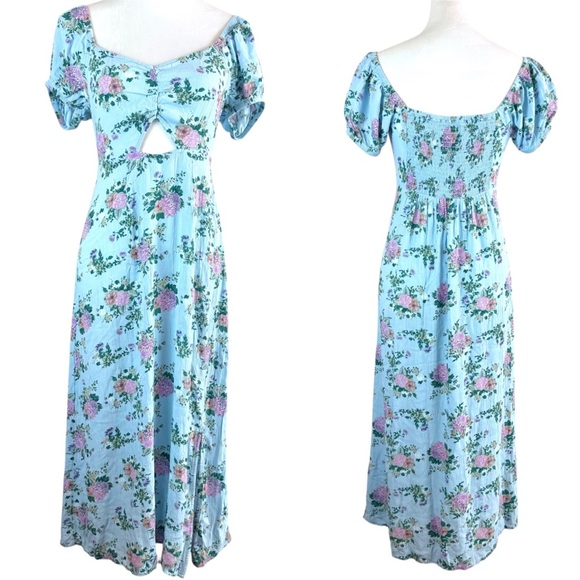 SO Women’s Blue Maxi Sundress with‎ Puff Sleeves Size S - Picture 1 of 9